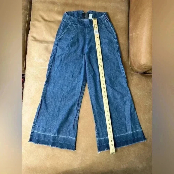 Loup Wide Leg Jeans Raw Hem Side Zip 100% Cotton Womens Size Small - Picture 7 of 13